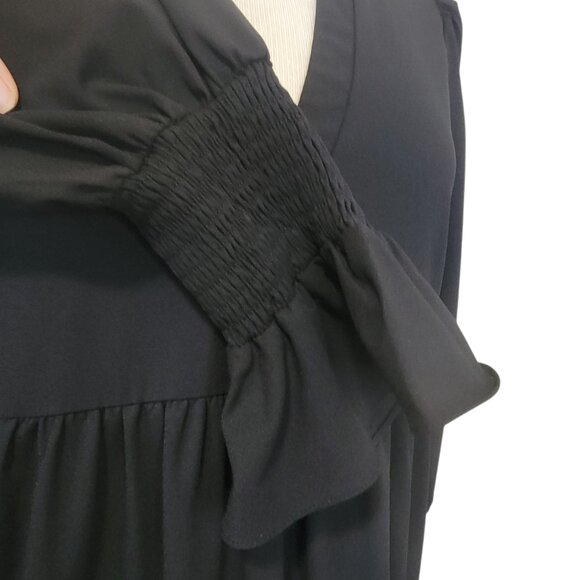 Pomander Place Tuckernuck Crepe Kenzo Little Black Dress Tiered Mini Dress L - Picture 7 of 14